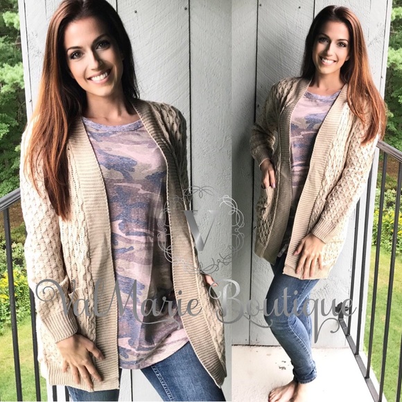 2 LEFT! Creamy Taupe Knit Sweater Cardigan - Picture 4 of 4